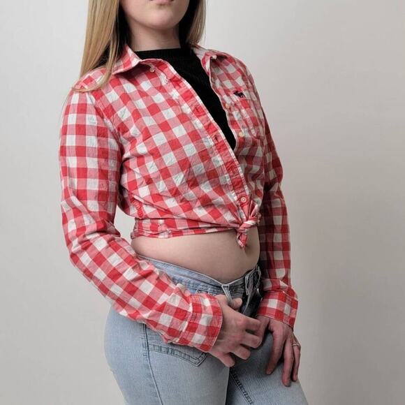 y2k Cropped Tie Front Plaid Country Girl Button Down by A&F - M - Picture 3 of 6